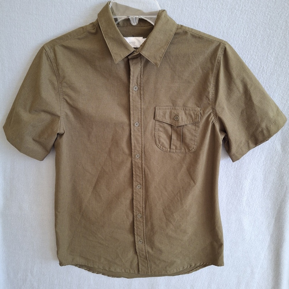 Onia All Terrain Ripstop Shirt Mens Small Olive‎ Green Short Sleeve Button Up S